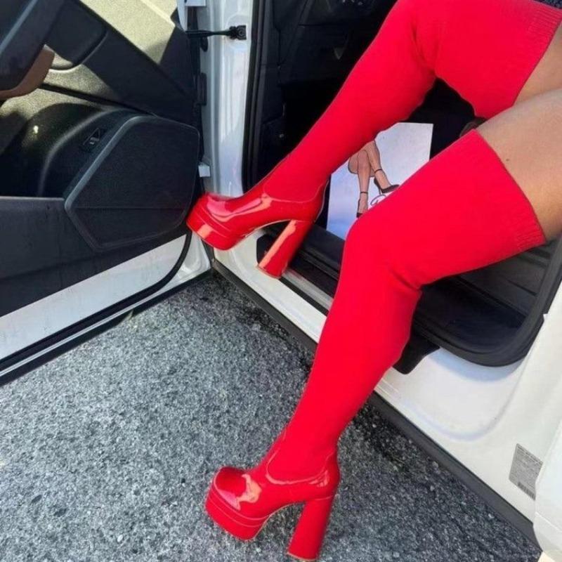 Fashion Elastic Long Boots, Over-the-knee High-heeled Slimming Leg Knitted Sock Shoes, Plus-size Ultra-high Heeled Fashion Women's Boots