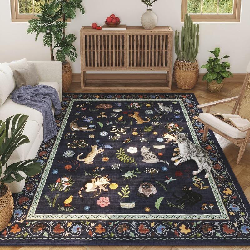 Animal Plant Print Living Room Carpet Machine Washable Non-slip Stylish Bedroom Rug Light Luxury Coffee Table Mat Tapis 