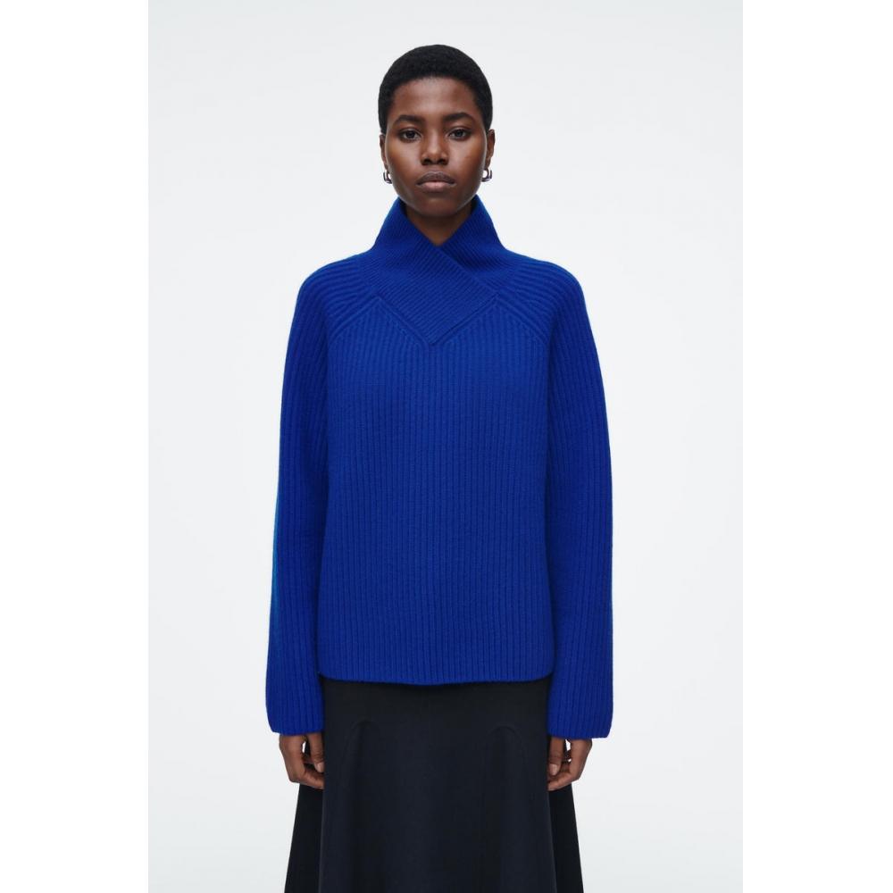 

Cos Japan Wrap Collar Merino Wool Sweater cobalt blue/XS