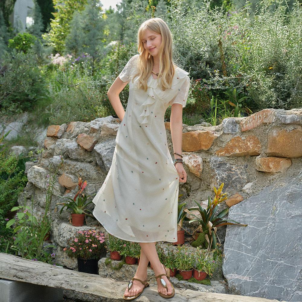 Eiaenlei Ar_Embroidery Frill V-Neck Dress