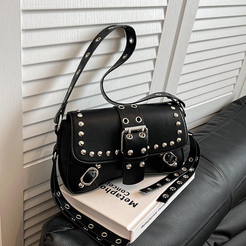 Bolsa de Axila Estilo Punk Tendência Bolsa de Axila Grande Capacidade Bolsa de Mão Estilo Vintage Bolsa de Ombro com Design de Rebites Para Mulheres