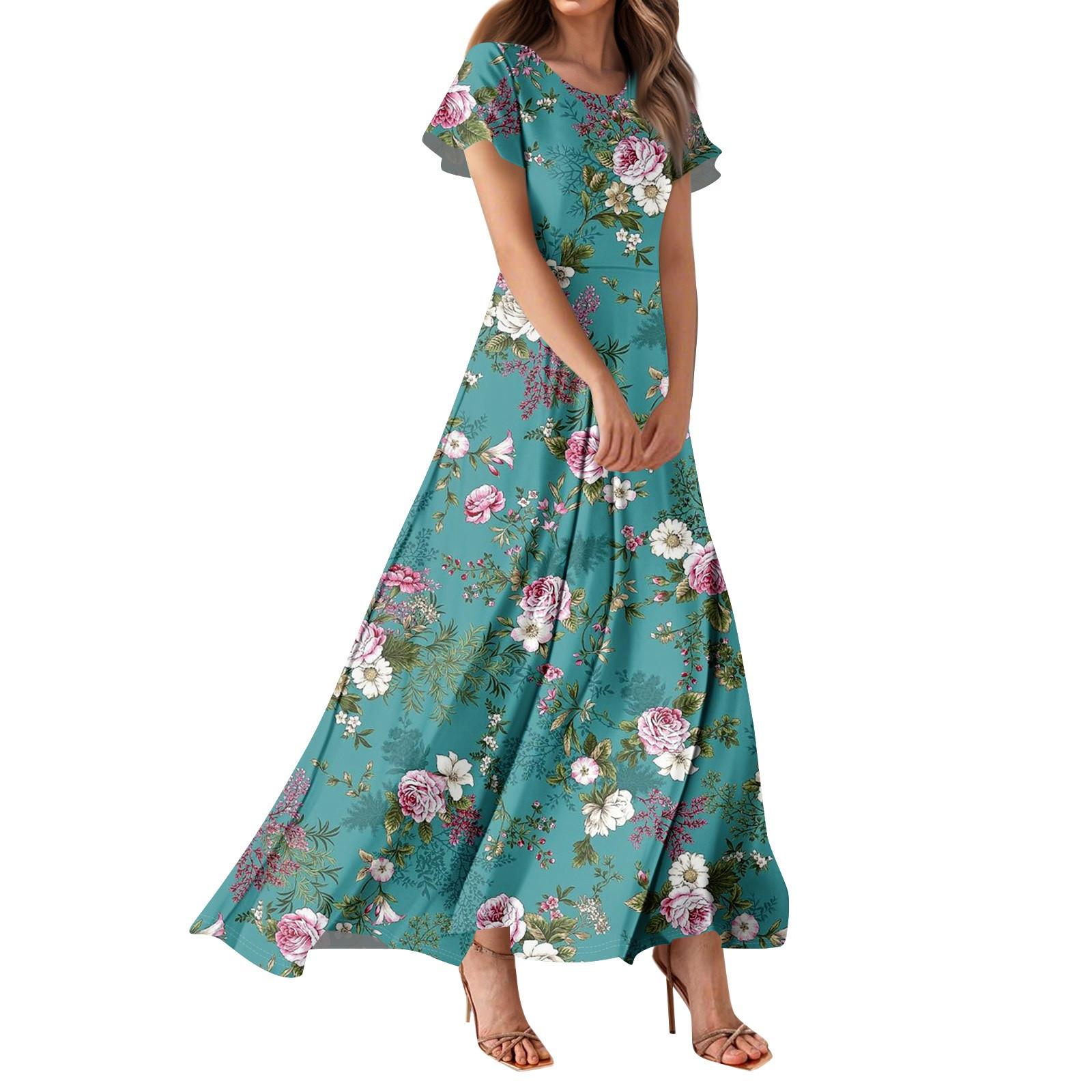 

Женское повседневное платье с гавайским принтом, круглым вырезом, короткими рукавами и высокой талией S фиолетовый