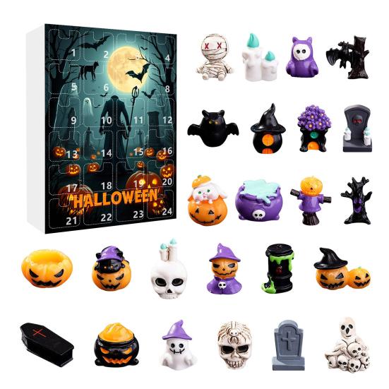 Halloween Countdown 24 Days Advent Calendar Mini Statues Multi-purpose Holiday Countdown Small Creepy Resin Figurines Set