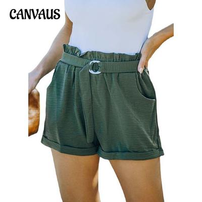 Sommer Damen Hosen Shorts Lose Taille Schnürtaschen Einfarbig Hohe Taille Casual Shorts