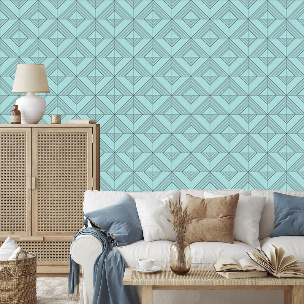 Geometric Diamonds Turquoise Wallpaper for Living Room and Bedroom 50x1000