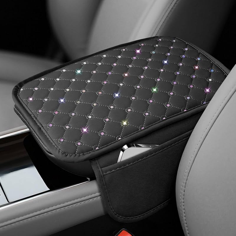 SINGARO Bling Center Console Arm Rest Cover For Car, Middle Console Armrest Storage Box Cover, Interior Bling Car Accessories For Women And Man Gifts