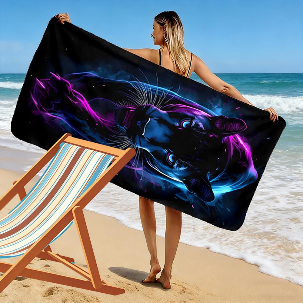 Neon Panther Design Beach Towel Beach Towel Quick-drying for Travel Outdoor Sports Jogging Beach and Swimming