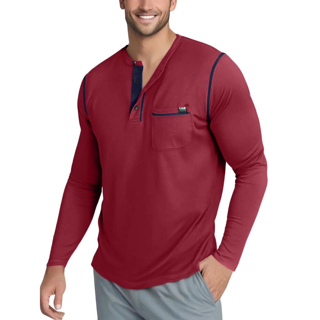 Men's Casual Solid Color Buckle Quick Dry Shoulder  Long Sleeved
