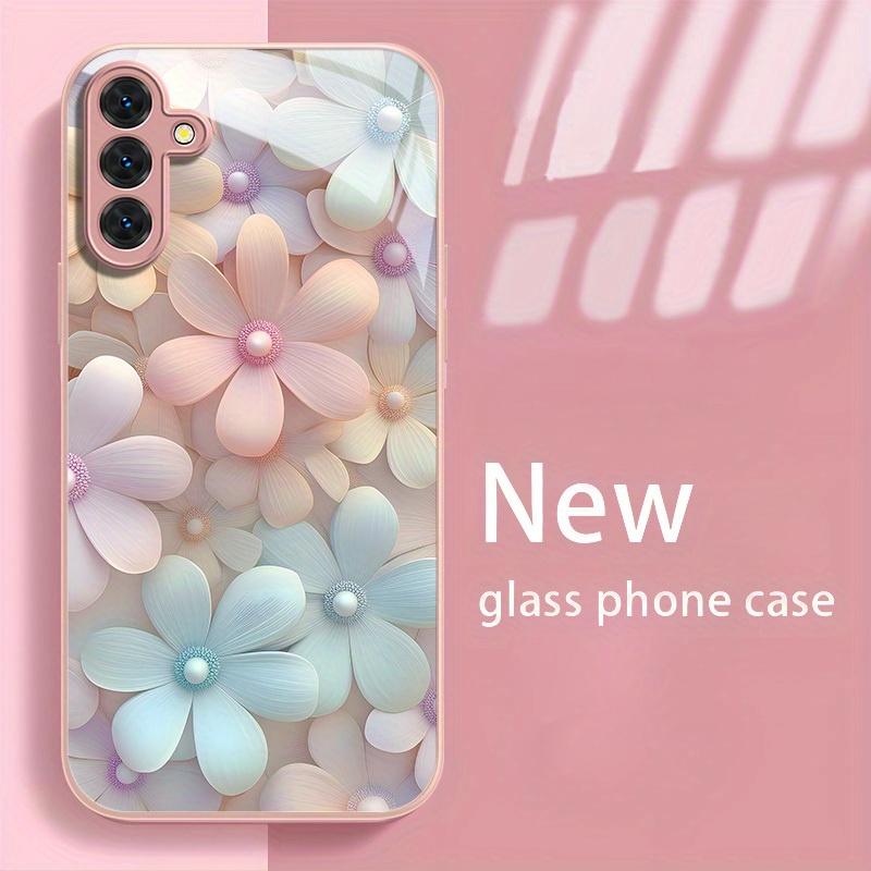 Bunte blumenverzierte Glas-Handyhülle geeignet für Samsung Galaxy S26 S25 S24 S23 S22 S20 S11S10 FE/Ultra/Plus sturzsicher