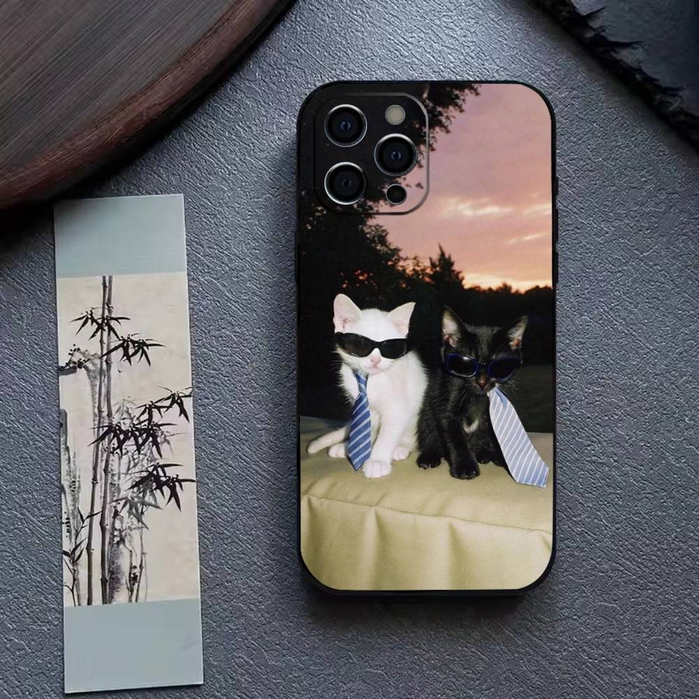 Забавный Милый Кот Чехол Для Телефона iPhone 17, 16,15,14,13,12,11 Plus,Pro Max, Другие Мягкий Черный Чехол iPhone14Pro