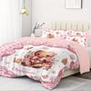 Three-Piece Christmas Themed Quilt Set Twin Size, Oversized Girly Pink Cartoon Sugar Cookie Bedding Christmas Element Printed