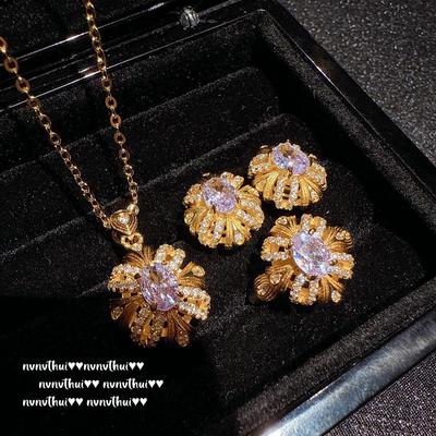 Oostenrijk Bauhinia Edelsteen Oorbellen & Filigraan Zirkonia Ketting Set
