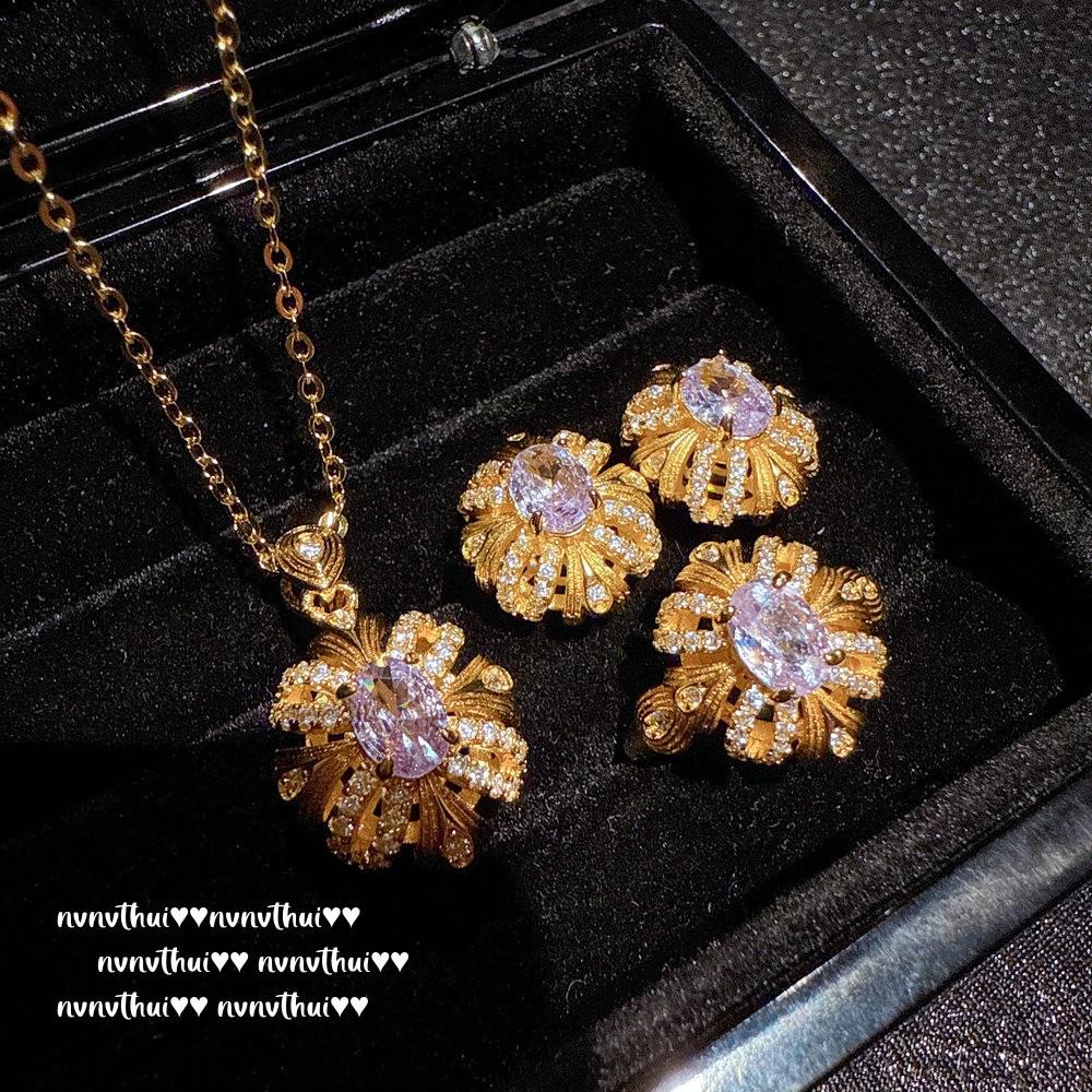 Rakousko Bauhinia Drahokamové Náušnice & Filigránový Zirkonový Náhrdelník Set