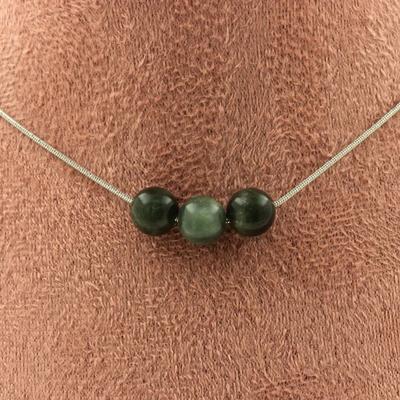 Stones and Minerals. 3-pearl Necklace Seraphinite from Russia 8 Mm Stainless Steel Chain Necklace for Women, Men. Custom Size