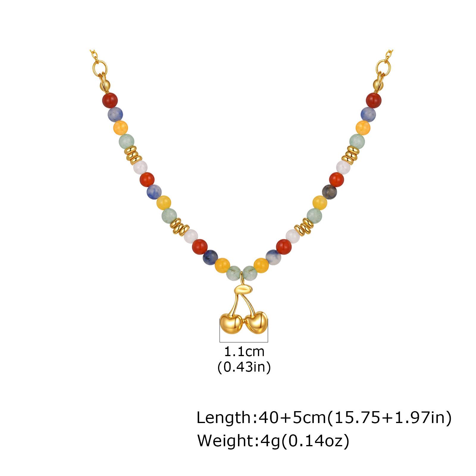 

Accessories Fashion Stainless Steel Five-Color Natural Stone Beaded Cherry Cross Water Drop Heart-Shaped Gold Necklace Women