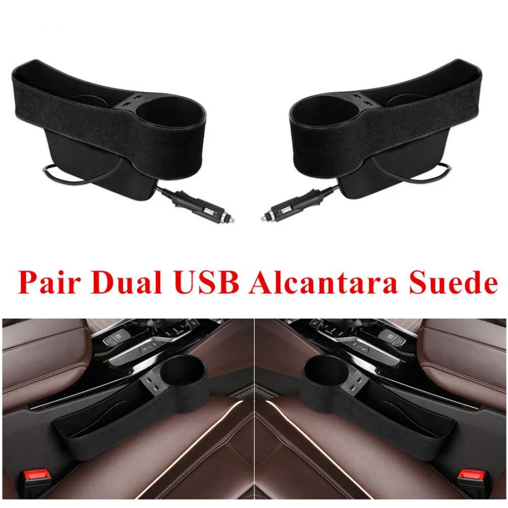 Upgrade Storage Box Car Seat Gap Organizer Pocket Alcantara suede Leather Auto Seat Side Slit Accessories With 12/24V Cigarette Lighter Drive