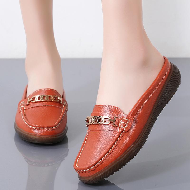 Damesslippers Zachte muilezels Loafers Instapper Casual elegante zomer Ademend lederen zwarte mocassinschoenen