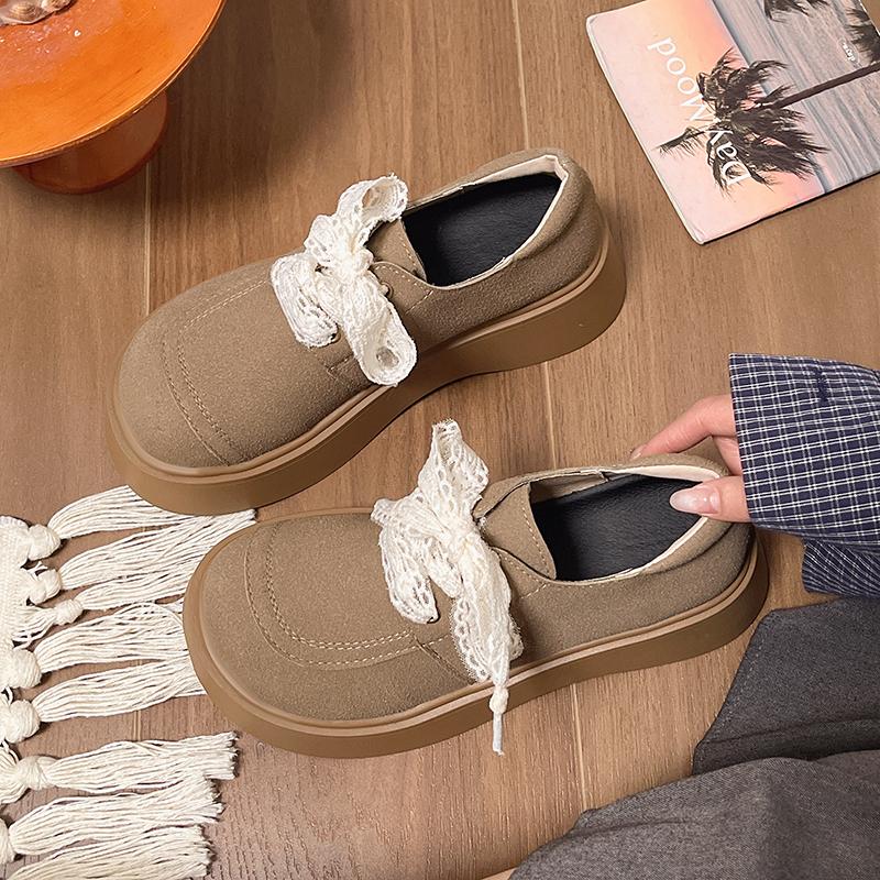 

Модная женская обувь на плоской подошве Весна Новые Туфли с круглым носком из замши на шнуровке спереди Противоскользящая износостойкая обувь с низким верхом 40 хаки