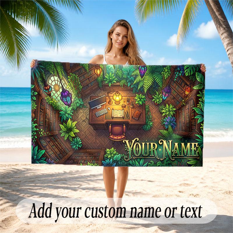 Mushroom Forest Theme Soft Beach Towel Personalized Custom Name Text Towel Portable for Beach Pool Travel