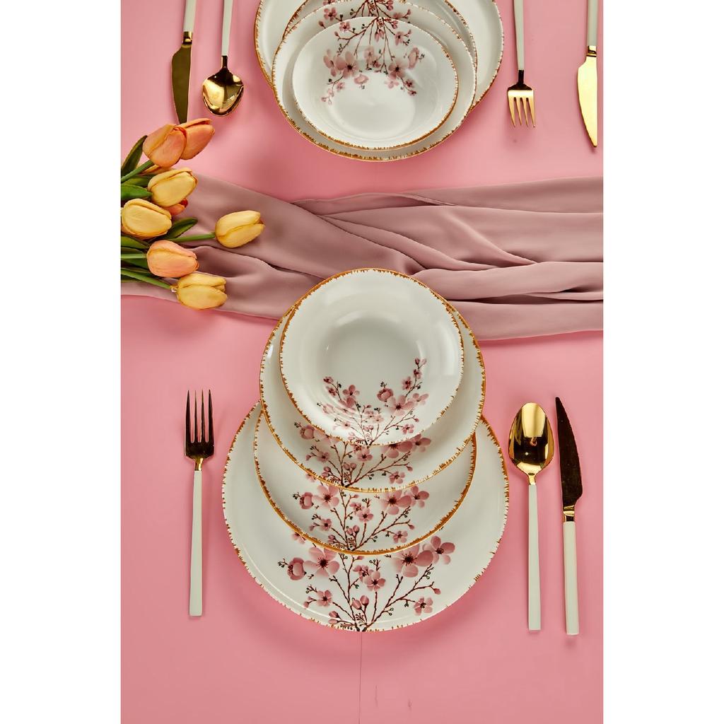 Sakura Flower Luxury Ceramic 18 Piece Dinner Set, Dinner Set For 6 Persons