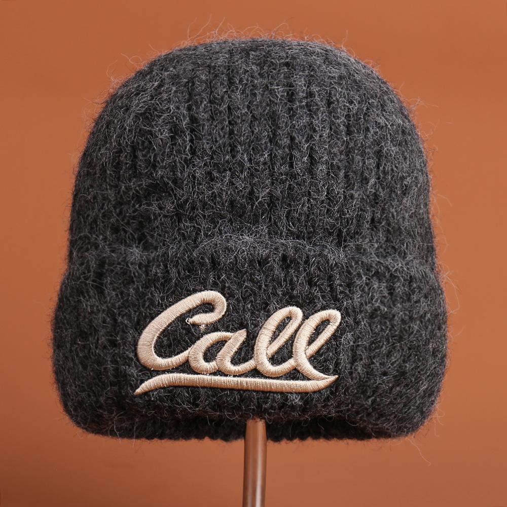 Autumn and winter new fashion embroidery letter decoration versatile knitted hat solid color simple versatile fresh wool hat