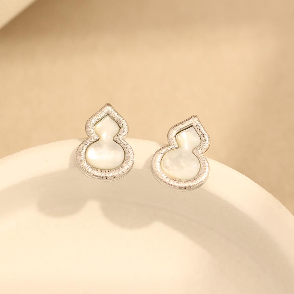 New Chinese brushed craft Fritillary gourd earrings, gold-plated 925 silver needle high-end stud earrings, women s earclips, earrings, gifts