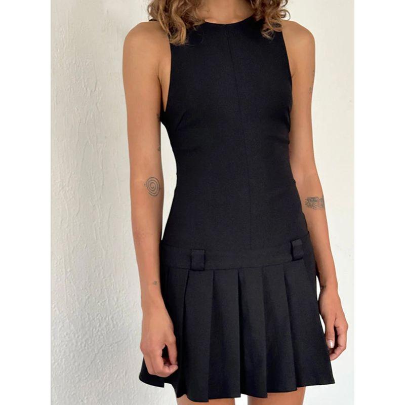Motel American vintage Gyaru Preppy Sleeveless Backless Dress Slim fit Slimming Backless Pleated Black Dress