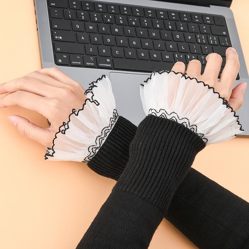 Korean Lace Shirt Detachable Fake Cuffs Sleeves Layer Pleated Ruched False Cuffs Sweater Blouse Wrist Warmers