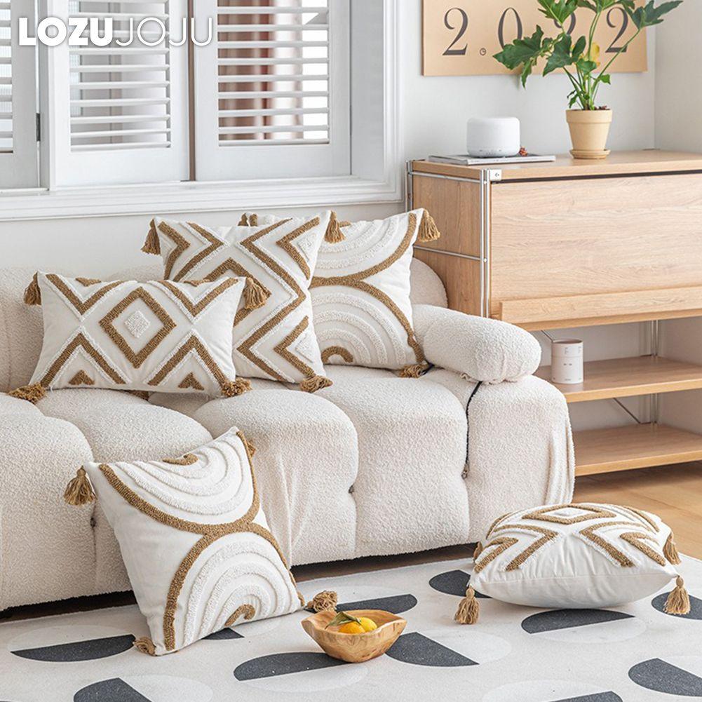 1PC LOZUJOJU Comfortable and Versatile Pillowcase Polyester Cotton Tufted Tassel Decorative Cushion Cover for Sofa Living Room Bedroom Home Decor