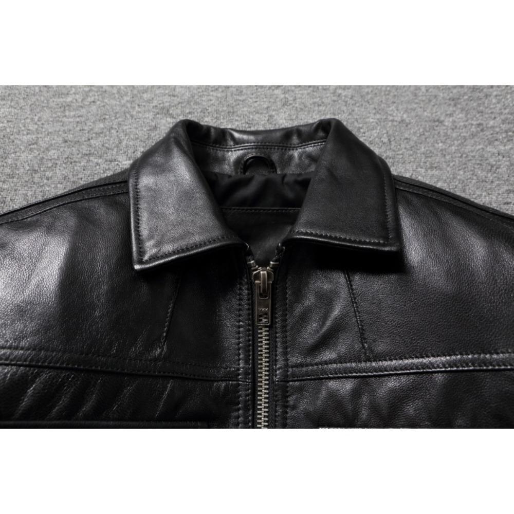 Chinese Size Men Leather Jacket Uncoated Goatskin Leather Soft Slim Spring Autumn