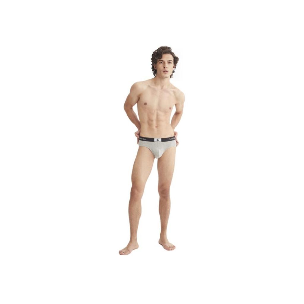 Calvin Klein CK96 Series Jacquard Small Square Comfortable Cotton Briefs Men Underwear Coconut-Gray NB3402P7A