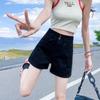 Women's Plus Size Black High-Waisted A-Line Denim Shorts - Rolled Hem, Loose Fit, Slimming Design for Pear Shape, Summer Style