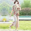 Mom's Summer Suit Summer Western Style Middle-aged and Elderly Fashion Large Size Elderly Loose Short-sleeved Shirt Suit for Women