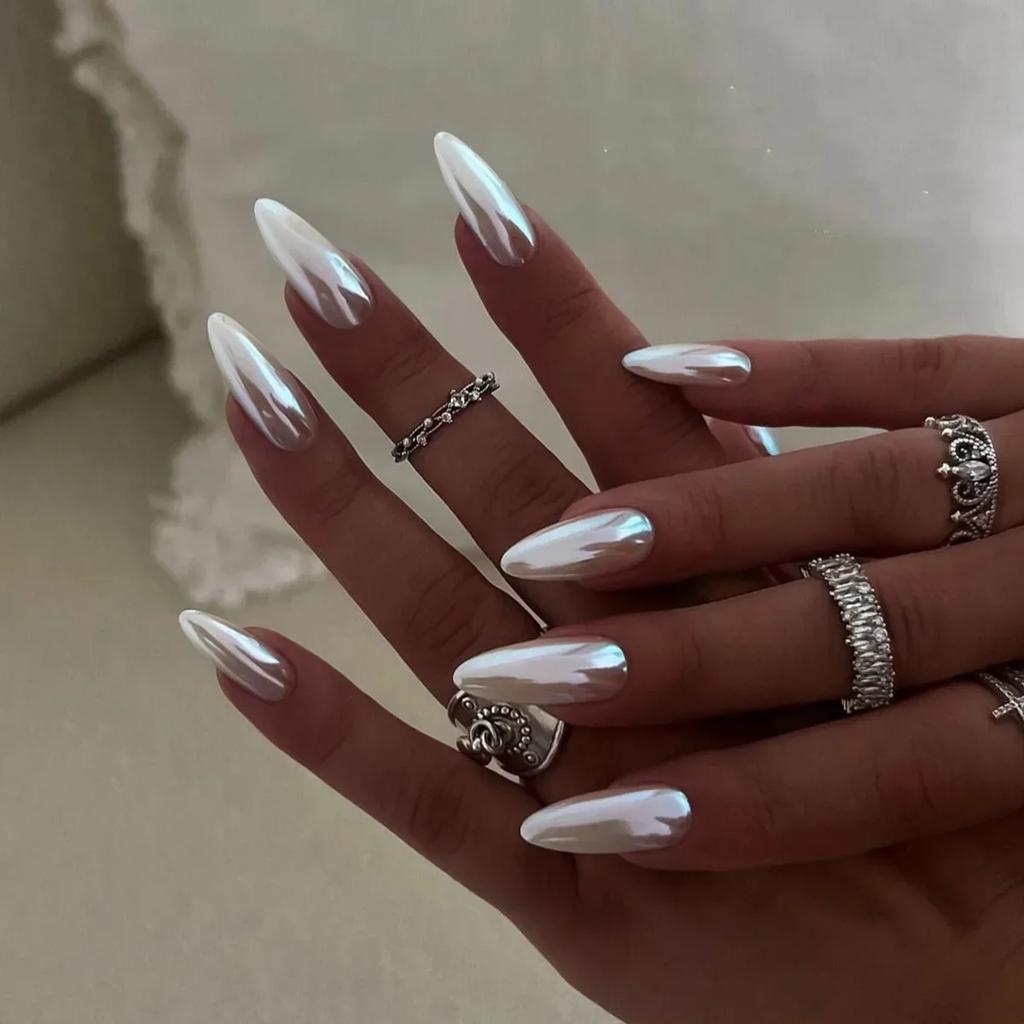 24Pcs Medium Almond Cat Eye Press On Nails Simple Full Cover Fake Nail Tips With Manicure Tools