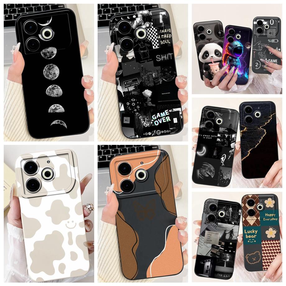 For Tecno Pova 6 Neo Pova6Neo Case Liquid Silicone Soft TPU Back Cover 2024 Fashion Phone Funda Gothic Black Night Bumper