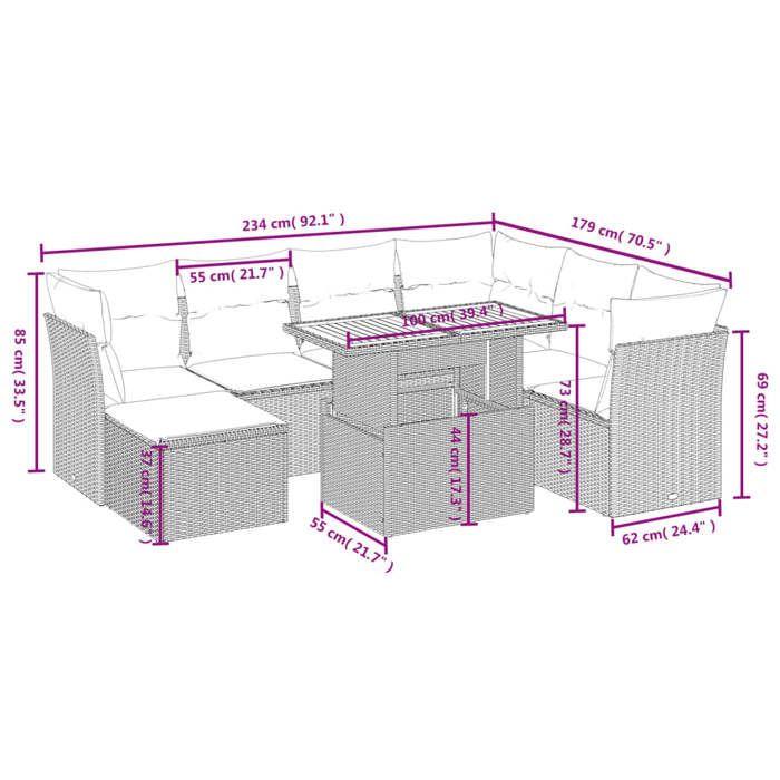 VidaXL Salon de Jardin avec Coussins 8 pcs, Canapés de Terrasse, Ensemble de Meubles de Patio, Mobilier d'Extérieur, Beige 3275495