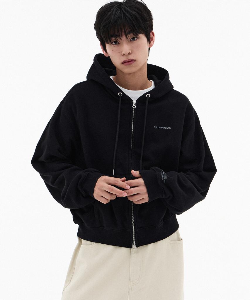 Filluminate Damaged Semi-Crop Zip-Up Hoodie - 3 Colors
