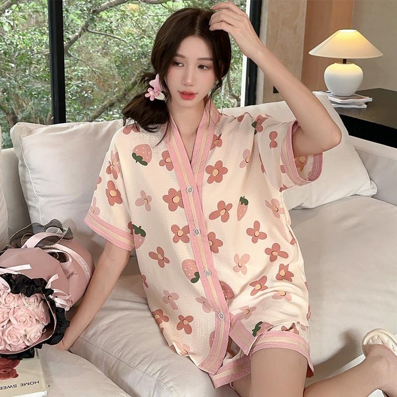 South East Asia bubble cotton pajamas girls summer short-sleeved shorts 1011 cartoon loungewear suit new