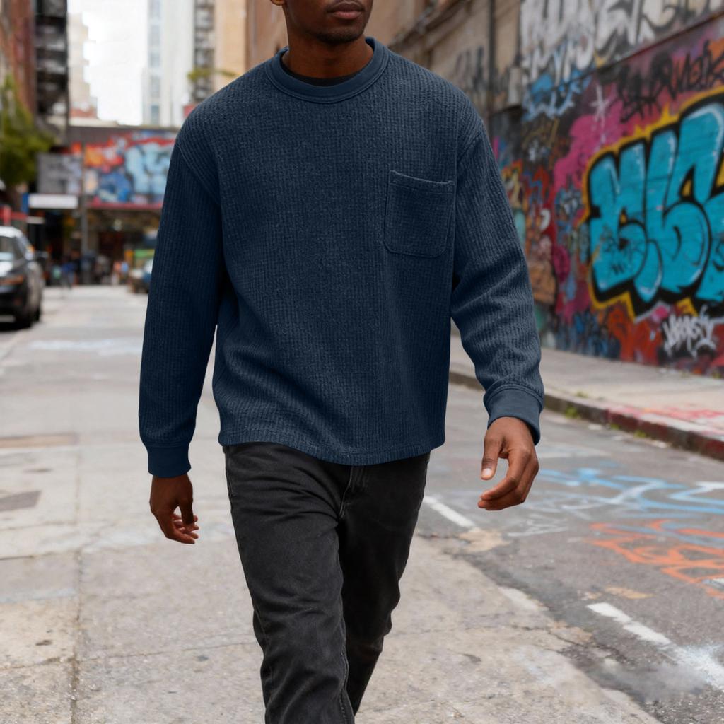 MensLong Sleeve Shirt Crewneck Pullover Sweatshirts Big And  T-Shirts Casual Relaxed Pullover  Pocket