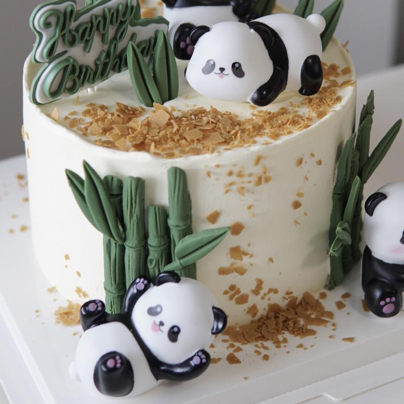 Adorable Panda Cake Decor - Cute Mori Style Bamboo Animal Birthday Ornaments for Kids