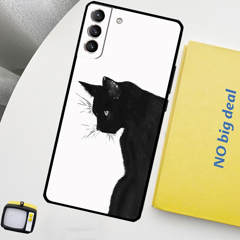 Black Cat Face Kitty Phone Case For Samsung Galaxy S25 S24 Ultra S20 S21 S22 S23 Plus S9 S10 S24 FE S25 FE Cover