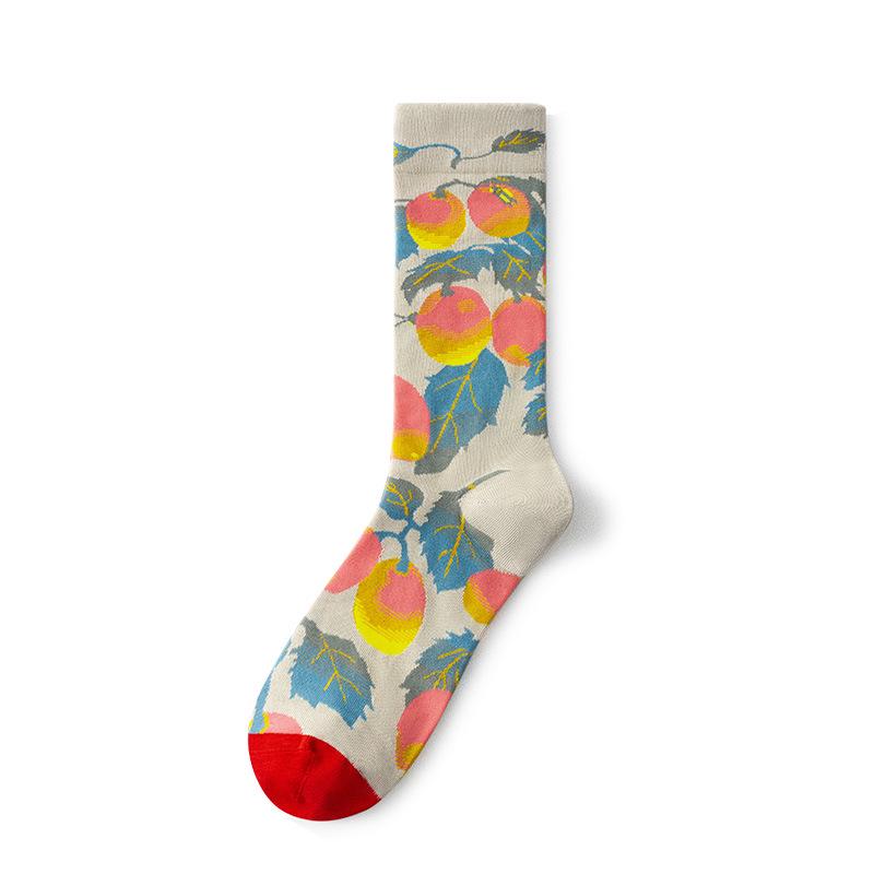 French Retro Abstract Oil Painting Mid-Calf Socks - Trendy Autumn/Winter High-Top Creative Combed Cotton for Women