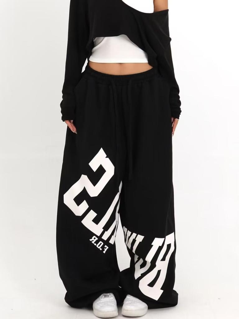American Street Dance Alphabet Printed Straight Sweatpants Men's and Women's Hip Hop Trend Brand Loose Wide Leg Pants Sweatpants Dance Pants
