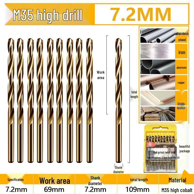 Burghiu elicoidal M35 Cobalt pentru tablă metalică din oțel inoxidabil de înaltă duritate.