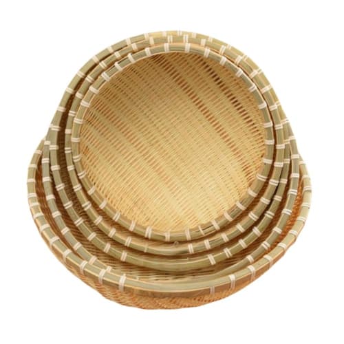 Deronder Bamboo Colander, Round Tray, Drying Vegetable Basket, Kitchen Storage, Lightweight, Handmade, Rustic, Beautiful, Practical, Easy To Use (Diam