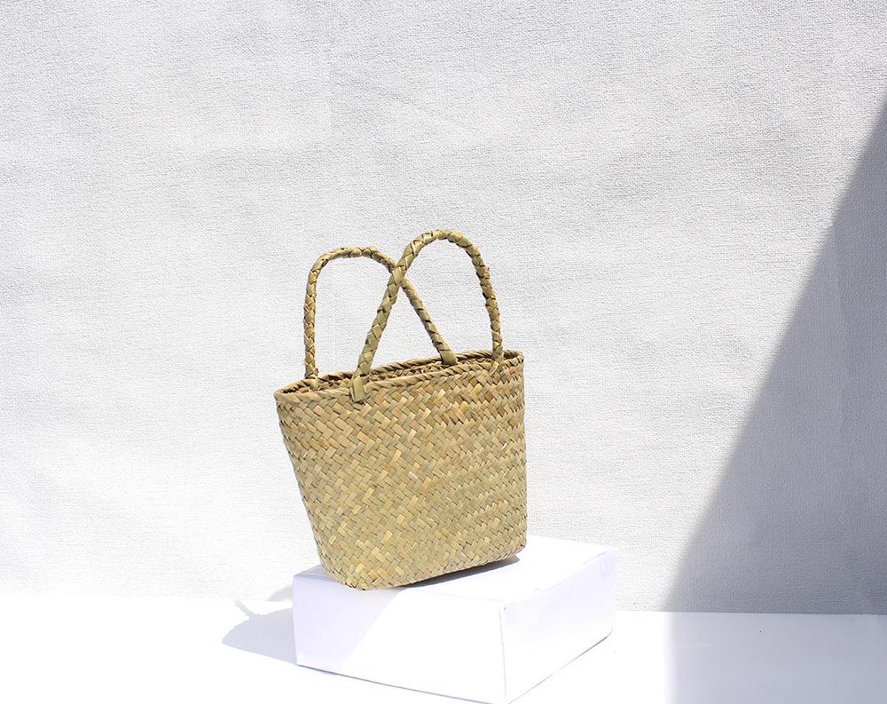 High-End Retro Woven Straw Handbag: Color Block Beach Basket