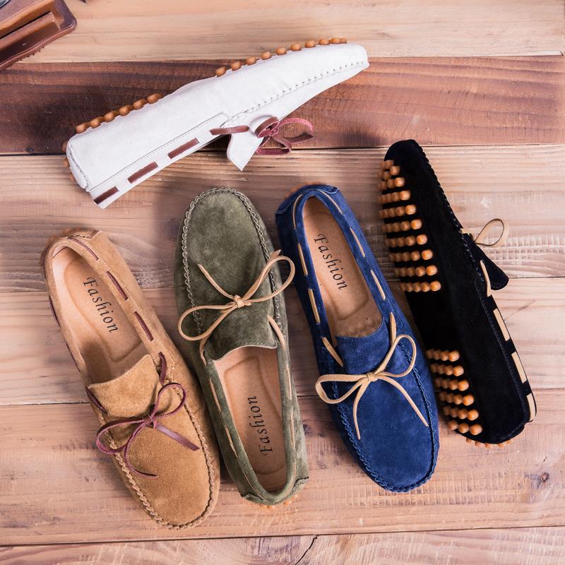 Army Green Suede Leather Penny Loafers Men Casual Shoes Man Moccasins Slip On Men's Flats Male Driving Shoes Big Size 38-47