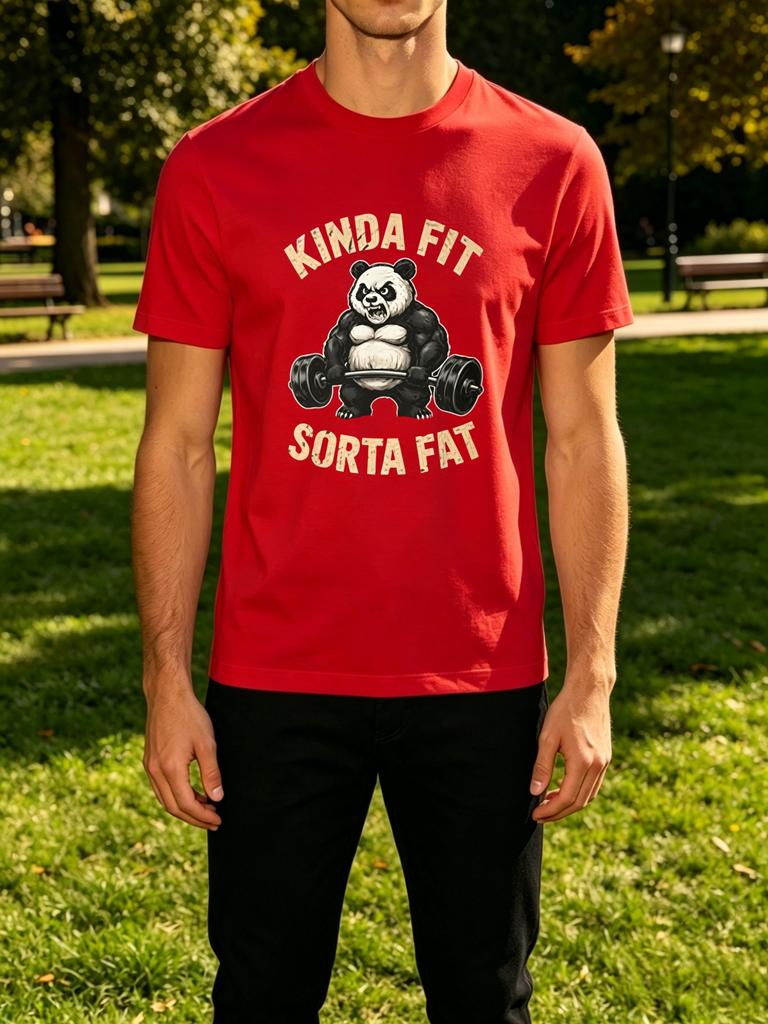 Kinda Fit Sorta Fat Weightlifting Panda Vintage Graphic Unisexs Crew Neck Short Sleeve Tee Casual Street Soft Daily Basic Wear Top