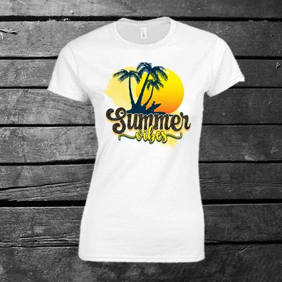 Summer Vibes Ladies T-shirt Gift Present Holiday Summertime S