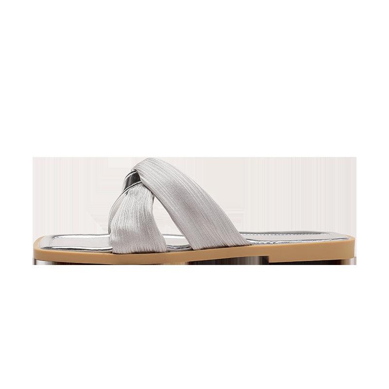 Fashion gold/silver lace band flat slippers women sexy mesh strap flip flops outdoor beach slides shoes 34-43 big size pantuflas mujer